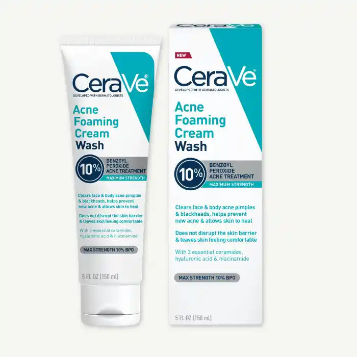 CeraVe Clearing, Anti-Blackheads & Anti-Acne Face & Body Foam Wash with Benzoyl Peroxide, Ceramides & Hyaluronic Acid , 150ml