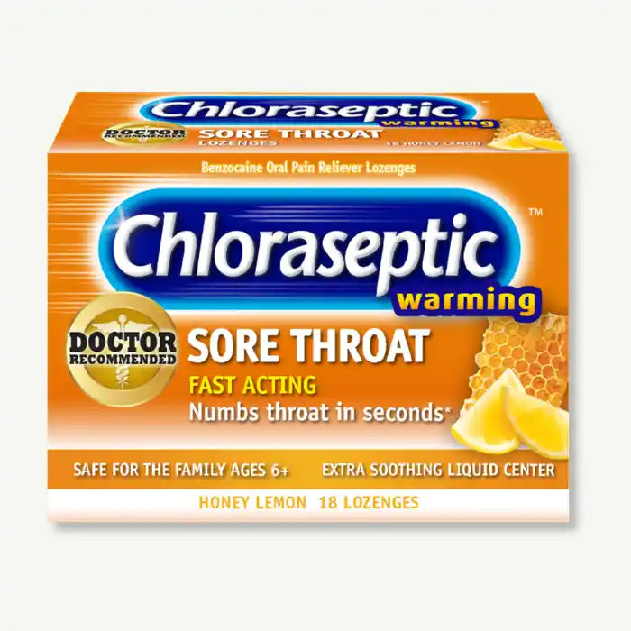 Chloraseptic Fast Acting Sore Throat Relief Lozenges - Lemon Flavor with Honey, 18 Pieces