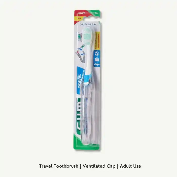 GUM Travel Antibacterial Blue and White Soft Toothbrush, 1 Piece