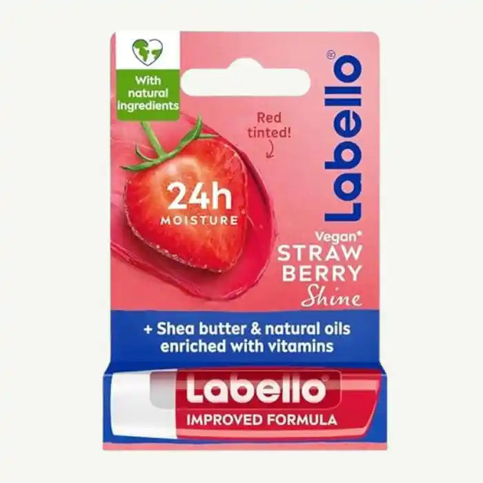 Labello 24H Moisturizing Strawberry Shine Red Tinted Lip Balm with Shea Butter, Natural Oils & Vitamins, 1 Piece