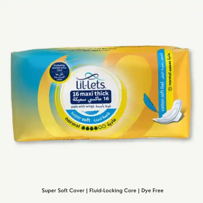 Lil-Lets Super Soft Maxi Thick Normal Pads with Wings, 16 Pieces