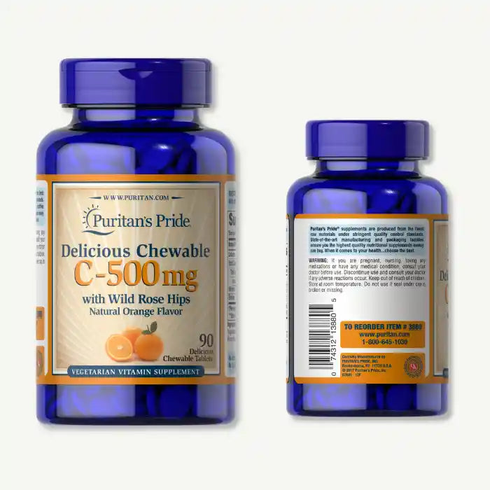 Puritan's Pride Chewable Vitamin C 500 mg with Rose Hips 90 Tablets