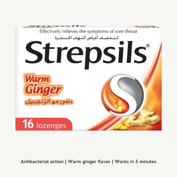 Strepsils Warm Ginger Lozenges for Sore Throat Symptoms, 16 Lozenges