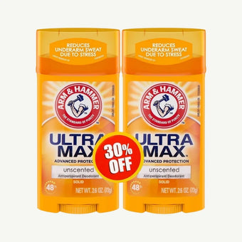 compare product Arm & Hammer Ultra Max Unscented 48H Antiperspirant Deodorant Stick (30% Off), 2x73g