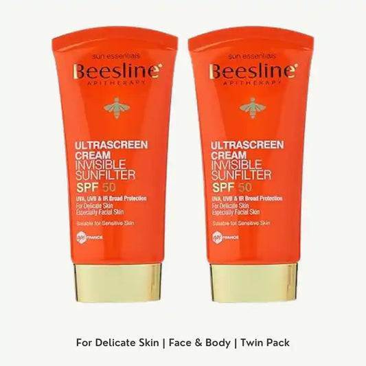 Beesline Ultrascreen Cream Invisible Sunfilter SPF 50 for Delicate Skin, 1+1x60ml