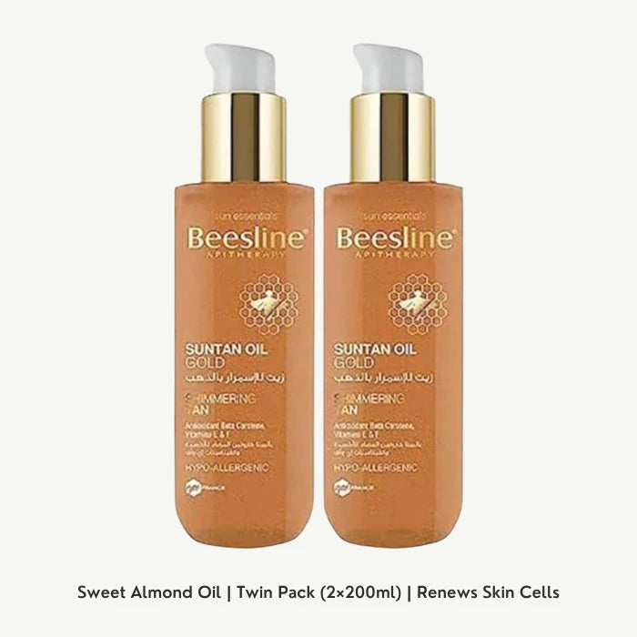 Beesline Apitherapy Sea & Sand Gold Shimmering Suntan Oil Spray with Beta Carotene, Vitamin E & F, 2x200ml