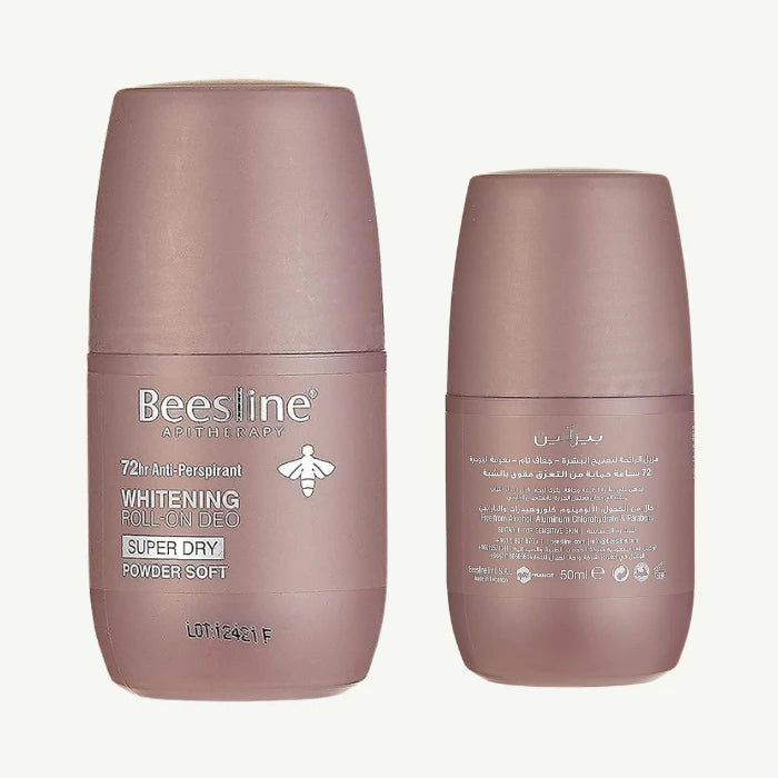 Beesline Super Dry Powder Soft 72H Whitening, Deodorizing & Antiperspirant Roll-On Deodorant, 2x50ml