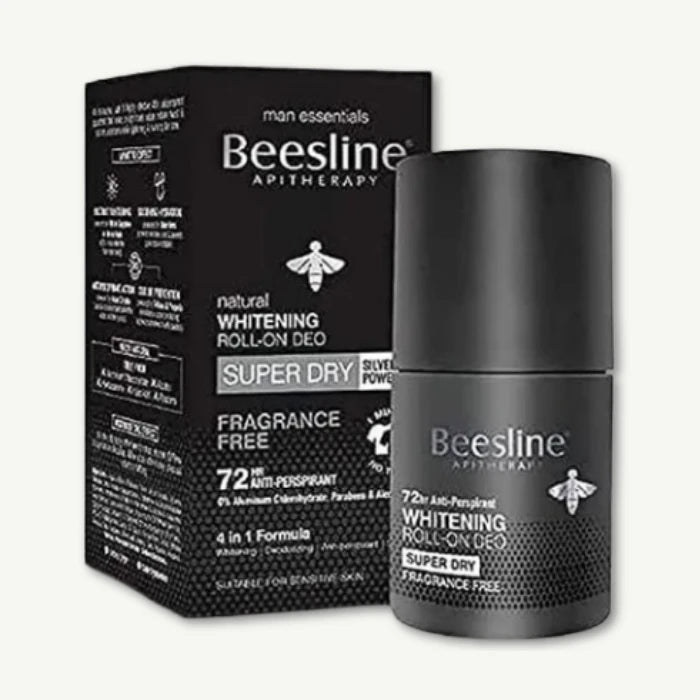 Beesline Whitening Super Dry Fragrance Free Roll On Deodorant for Men, 2x50ml