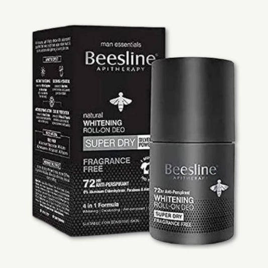 Beesline Whitening Super Dry Fragrance Free Roll On Deodorant for Men, 2x50ml