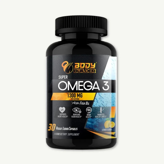 Body Builder Super Omega 3 Brain Health Supports Heart Health 1300mg Veggie Capsules, 30 Capsules