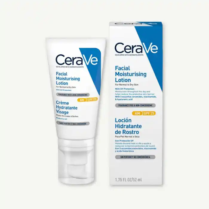 CeraVe AM Moisturizing Face Lotion with Ceramides, Niacinamide & Hyaluronic Acid for Normal to Dry Skin SPF25, 52ml