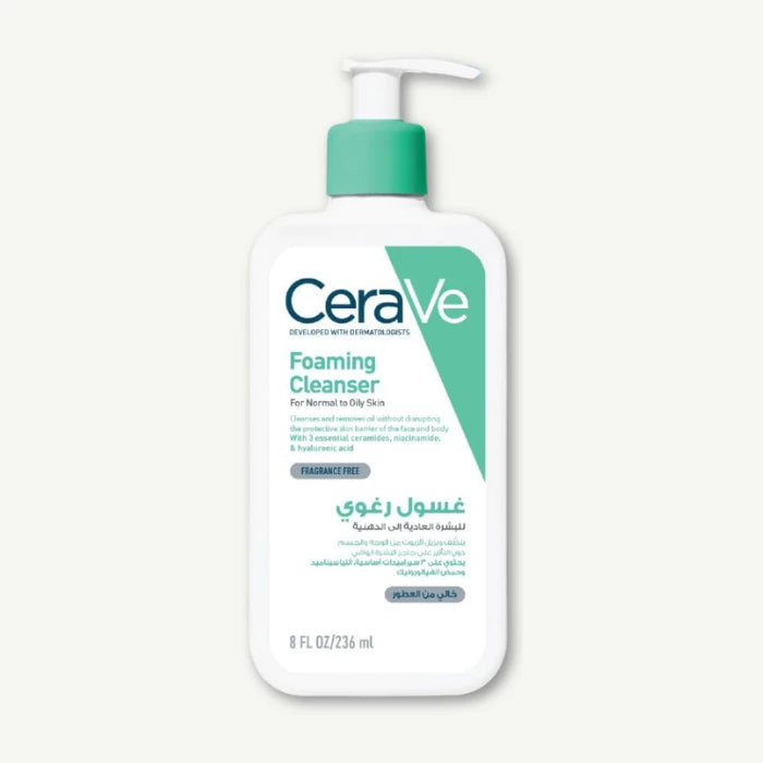 CeraVe Hypoallergenic Foaming Facial Gel Cleanser with Ceramides & Hyaluronic Acid for Normal to Oily Skin, 236ml