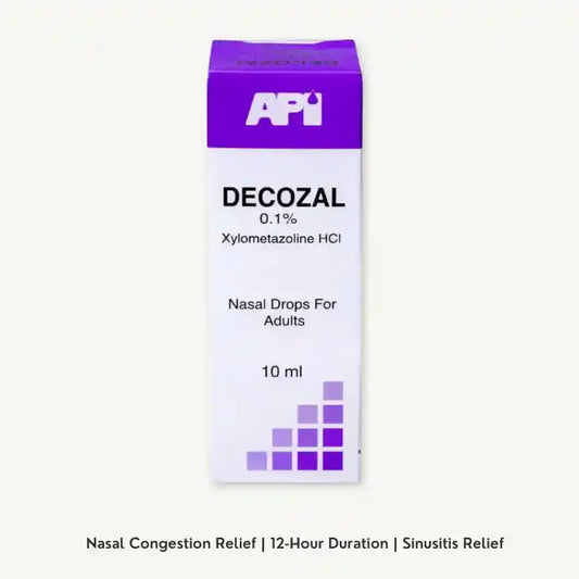 Decozal 0.1% Xylometazoline HCL Nasal Drops for Adults, 10ml