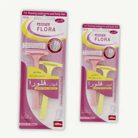 Feather Flora 2 Piece Shaving Razors Pink Yellow 2 Pieces