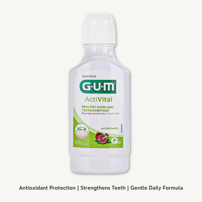 GUM Activital Fluoride Q10 Mouth Rinse Fresh Mint Flavor, 300ml