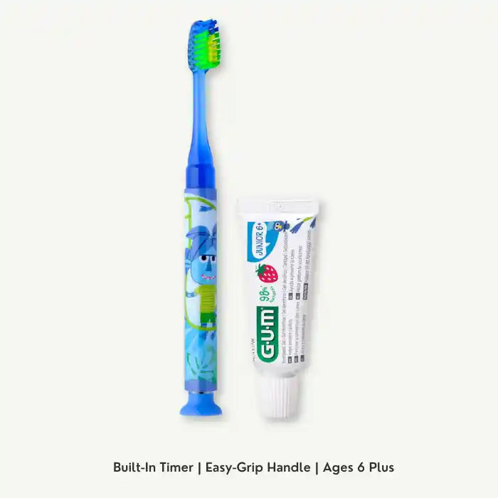 GUM Blue Light-Up Soft Toothbrush with Timer Light for Kids (6+ Years), 1 Piece