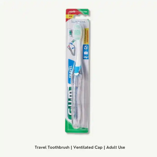 GUM Travel Antibacterial Blue and White Soft Toothbrush, 1 Piece