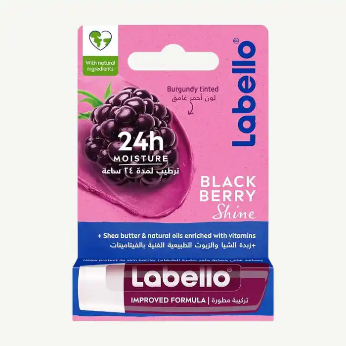 Labello 24H Moisturizing Blackberry Shine Burgundy Tinted Lip Balm with Shea Butter, Natural Oils & Vitamins, 1 Piece