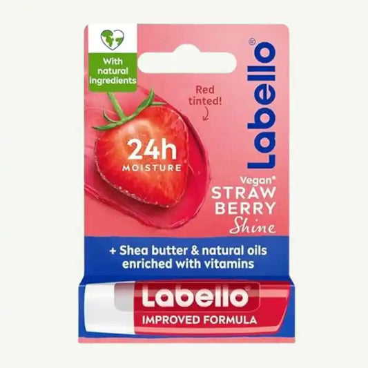 Labello 24H Moisturizing Strawberry Shine Red Tinted Lip Balm with Shea Butter, Natural Oils & Vitamins, 1 Piece