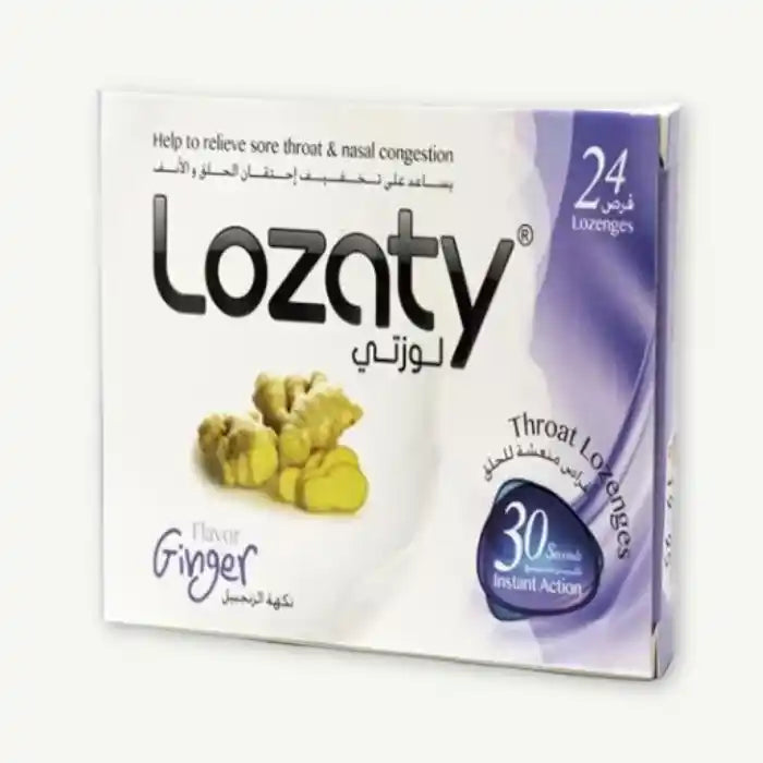Lozaty Throat Lozenges Ginger Flavor for Sore Throat & Nasal Congestion, 24 Pieces
