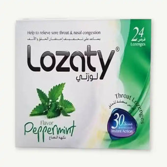 compare product Lozaty Throat Lozenges Peppermint Flavor for Sore Throat & Nasal Congestion, 24 Pieces