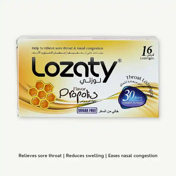 Lozaty Throat Lozenges Propolis Flavor for Sore Throat & Nasal Congestion, 16 Pieces