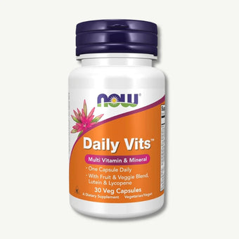 compare product Now Daily Vits Multivitamin & Mineral Supplement With Fruit & Veggie Blend, Lutein & Lycopene - Vegan 30 Cap