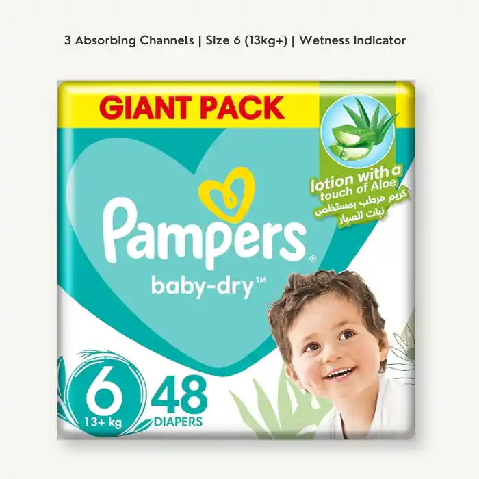 Pampers Baby-Dry Diapers Size 6, 13kg with Leakage Protection, 48 Pieces