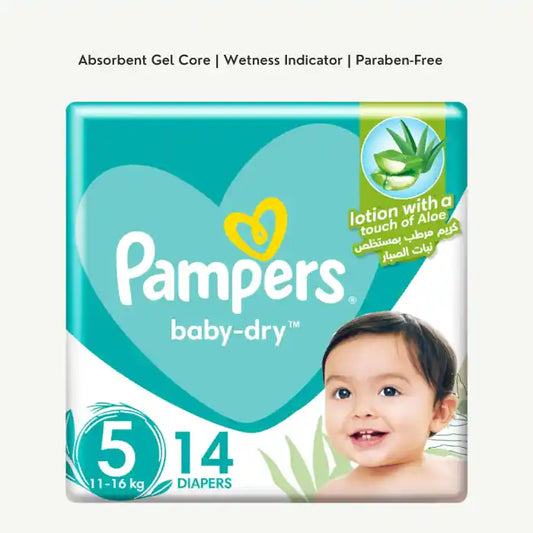 Pampers Baby-Dry Diapers with Aloe Vera Lotion Size 5 (11-16kg), 14 Pieces