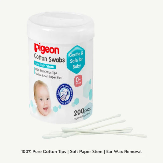 Pigeon Extra Thin Stem Cotton Swabs (0+ Months), 200 Pieces