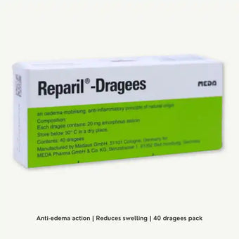 compare product Reparil 20mg Amorphous Aescin Edema Mobilizing & Anti-Inflammatory Dragees, 40 Pieces