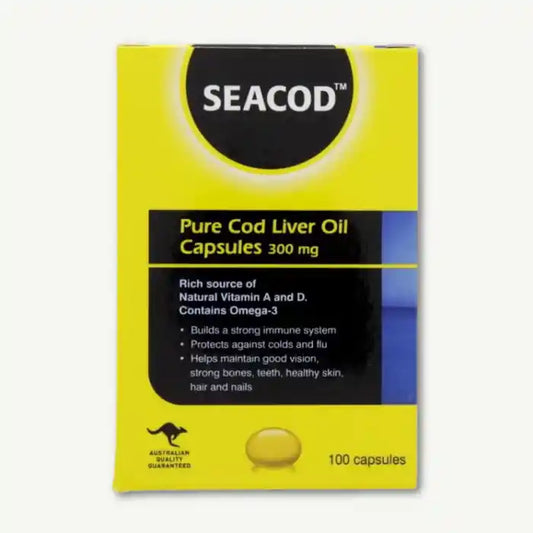 Seacod 300mg Cod Liver Oil Supplement with Omega-3, 100 Capsules