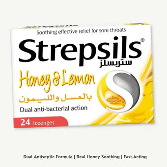 compare product Strepsils Honey and Lemon Soothing Effective Relief Lozenges for Sore Throats, 24 Lozenges