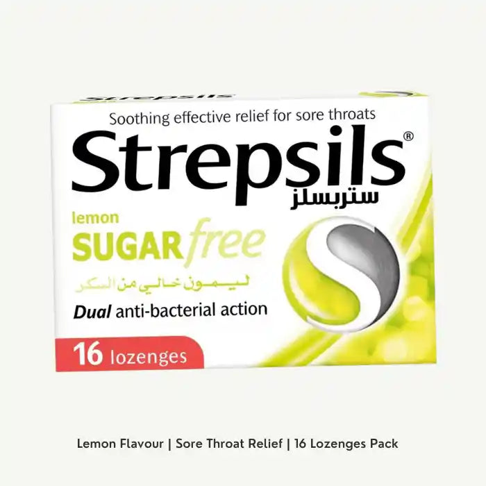 Strepsils Lemon Sugar Free Soothing Effective Relief Lozenges for Sore Throats, 16 Lozenges
