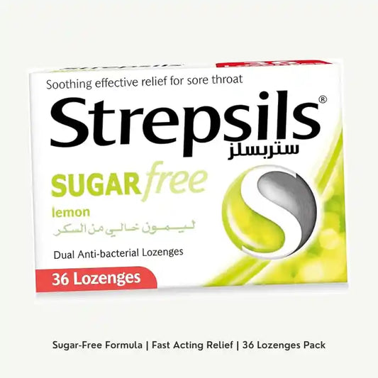 Strepsils Lemon Sugar Free Soothing Effective Relief Lozenges for Sore Throats, 36 Lozenges