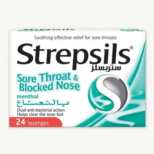 Strepsils Menthol Soothing Effective Relief Lozenges for Sore Throats & Blocked Nose, 24 Lozenges