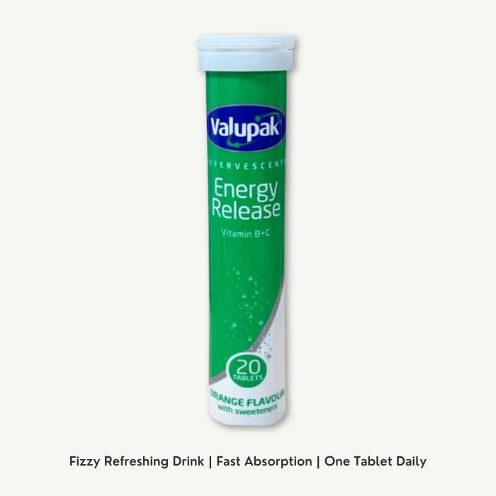 Valupak Effervescent Energy Release Vitamin B+C Tablets 20's