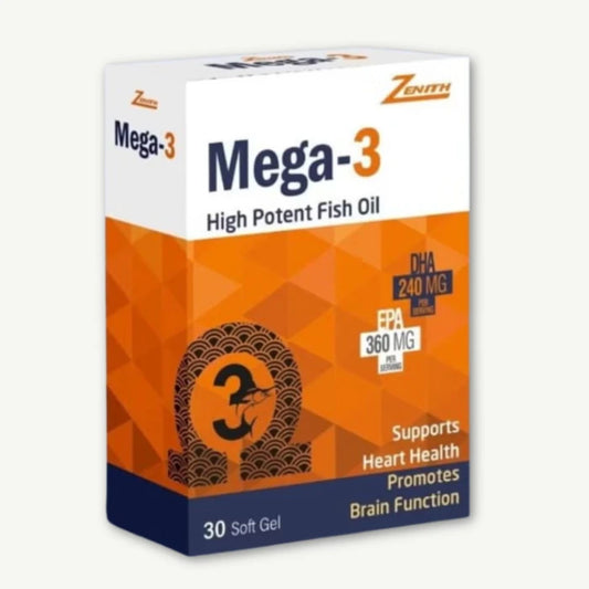 Zenith Mega-3 540mg Omega 3 Fish Oil Heart & Brain Support Supplement with EPA & DHA, 30 softgels
